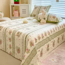 JC HOME White & Green Printed 220 TC Single Bedsheet Set 2.30 m x 2.50 m image 5