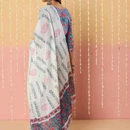 Indo Era Women Floral Printed Regular Pure Cotton Kurta with Trousers & With Dupatta image 5