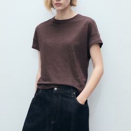 MANGO Women Pure Linen Drop-Shoulder T-shirt-picture-25