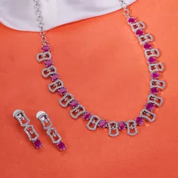 Opal Touch Rhodium-Plated Cubic Zirconia Stone-Studded Jewellery Set image 1