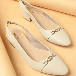 Rocia Women Solid Pointed Toe Block Heel Buckled Sling Back Pumps Heels-image-11