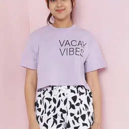 Lil Tomatoes Girls Typography Printed Night suit-image-58