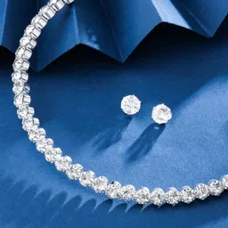 Yellow Chimes Rhodium-Plated Crystals-Studded Jewellery Set image 3