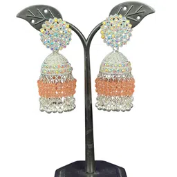 shreeji jewels Artificial Stones Studded And Ghungroo Beaded Dome Shaped Jhumkas image 2