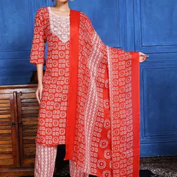 Meena Bazaar Printed Round Neck Straight Kurta With Trousers & Dupatta-picture-16