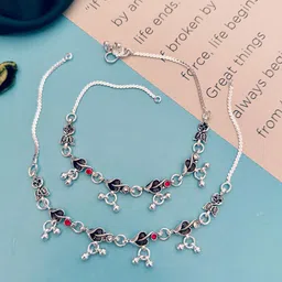 Sangria Set Of 2 Silver-Plated Beaded Anklets-picture-11
