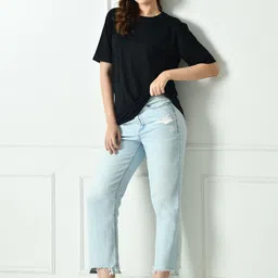 Zicada Typographic Printed Round Neck Short Sleeves Cotton Oversized Casual T-shirt image 4