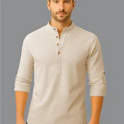 Navkanj Band Collar Roll-Up Sleeves Straight Short Kurta-picture-35