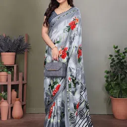 KALINI Floral Printed Tussar Saree with Blouse Piece-picture-18