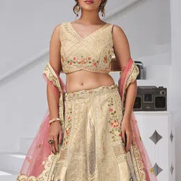 ODETTE Embroidered Sequinned Semi-Stitched Lehenga & Blouse With Dupatta image 4