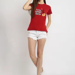 Dreambe Women Pack Of 2 Graphic Printed Round Neck Cotton T-shirts image 3