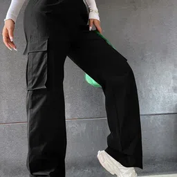 KALINI Women Original Loose Fit High-Rise Wrinkle Free Pleated Cargos Trousers-image-89