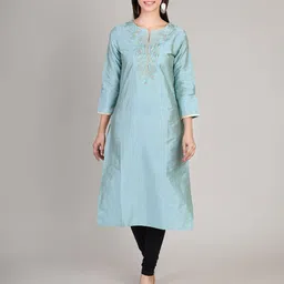 DELIS Embroidered Silk Round Neck Kurta-picture-14