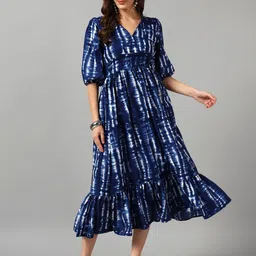 Femvy Tie & Dyed V-Neck Tiered Fit & Flare Midi Dress-image-19