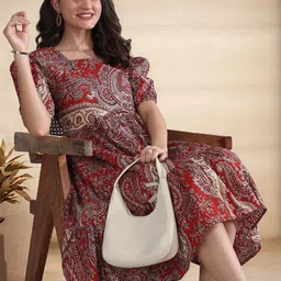 HERE&NOW Women Print Puff Sleeve Fit & Flare Dress-picture-37