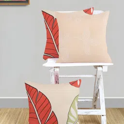 IVAZA Cream-Coloured & Red Set of 3 Floral Square Cushion Covers-picture-44