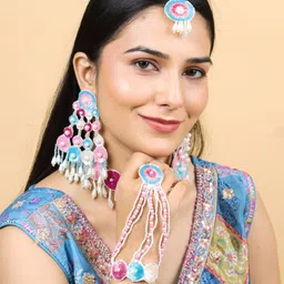 Sangria Gold Plated Artificial Stones and Beads Stone Beaded Jewellery Set-picture-21