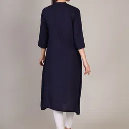 DELIS Mandarin Collar Linen A-Line Kurta image 3