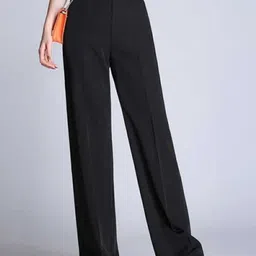 BROADSTAR Women Smart Straight Fit High-Rise Easy Wash Pleated Trousers image 3