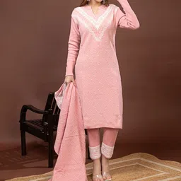 TYSORT Floral Woven Design Kurta With Trousers & Dupatta-image-76