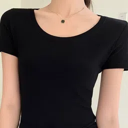 Outzidr Slim Fit Round Neck Casual Black T-shirt-image-99