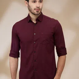 Parx Men Spread Collar Micro Ditsy Printed Cotton Slim Fit Casual Shirt-picture-12