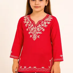 BlueWears Floral Embroidered V-Neck Thread Work Thread Work Kurti image 4