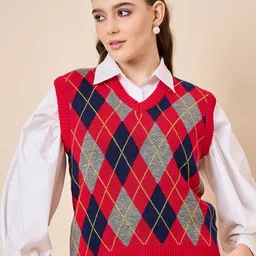 KASMA Women Argyle Woollen Pullover-image-48