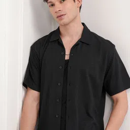 HIGHLANDER Men Cuban Collar Textured Cotton Casual Shirt-picture-31
