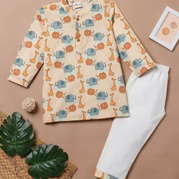 Desi Soota Boys Animal Printed Regular Pure Cotton Kurta with Trousers-picture-21