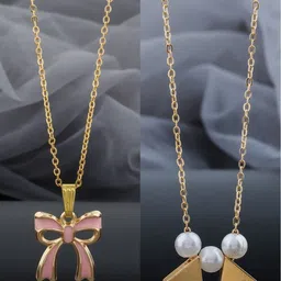 Birado Jewellery Set Of 2 Stainless Steel Gold-Plated Artificial Beaded Minimal Chain-picture-38