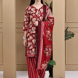 Roly Poly Floral Printed V-Neck Kurta With Palazzos & Dupatta-image-40