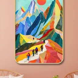 SAF Blue & Orange Mountains Printed Wooden Wall Art-picture-20