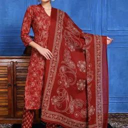 Meena Bazaar Floral Printed V-Neck Straight Kurta With Trousers & Dupatta-picture-36