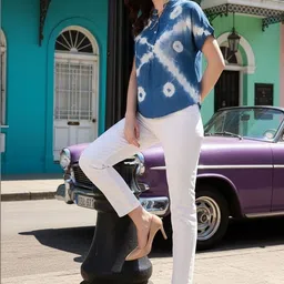 Chandbaali Tie and Dye Mandarin Collar Top image 4