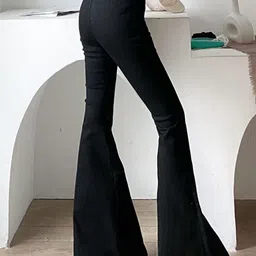 KPOP Women Solid Flared Cotton Trousers image 2