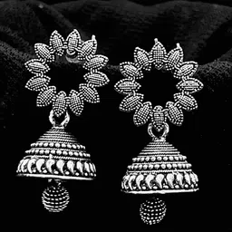 ANNORA INTERNATIONAL Silver Alloy Oxidised Jhumkas image 4