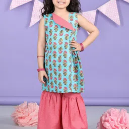 Here&Now X Kinder Kids Girls Ethnic Motifs Printed Pleated Pure Cotton Kurta with Sharara-picture-11