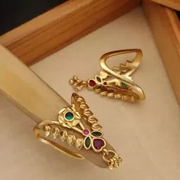 DIMIKI Set Of 2 Gold-Plated American Diamonds Studded Vanki Adjustable Finger Ring-picture-26