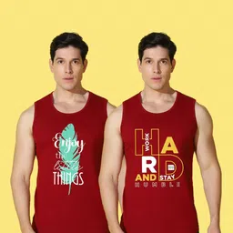 WOOSTRO Men Pack of 2 Typography Printed Round Neck Cotton Slim Fit T-shirts image 5