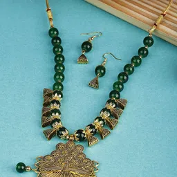 DEGHLAM Gold-Plated Beaded Dancing Peacock Necklace and Earrings-picture-14