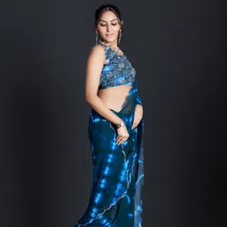 A.V.M Prints Beads and Stones Embellished Tie and Dye Maheshwari Saree image 4