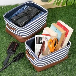 Myntra Elegant Homes White & Grey 2 Pieces Striped Reusable Multi-Utility Organisers-picture-30