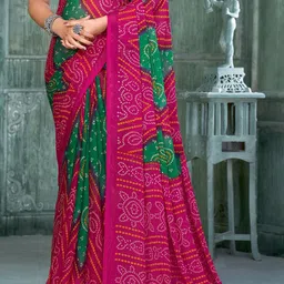 THE FASHION ATTIRE TIARAA Geometric Bandhani Printed Chiffon Saree With Blouse image 4