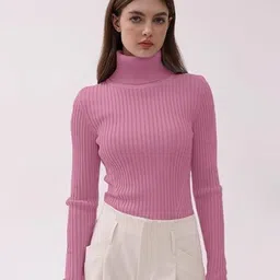 Sheffali Creation Women Ribbed Turtle Neck Pullover Sweater-picture-14