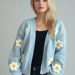 StyleCast Women V-Neck Floral Embroidered Cardigan-image-17