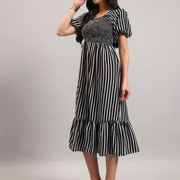 Jash Creation Women Puff Sleeve Square Neck Crepe A-Line Midi Dress image 4