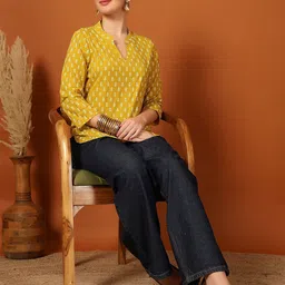 Anouk Rustic Women Ethnic Motifs Printed Mandarin Collar Cotton Top image 5