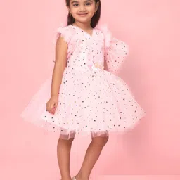 BAESD Girls Conversational Printed Flutter Sleeve Fringed Fit & Flare Above Knee Dress image 5