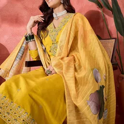 Sangria Women Floral Embroidered Straight Kurta with Trousers & Dupatta-picture-10